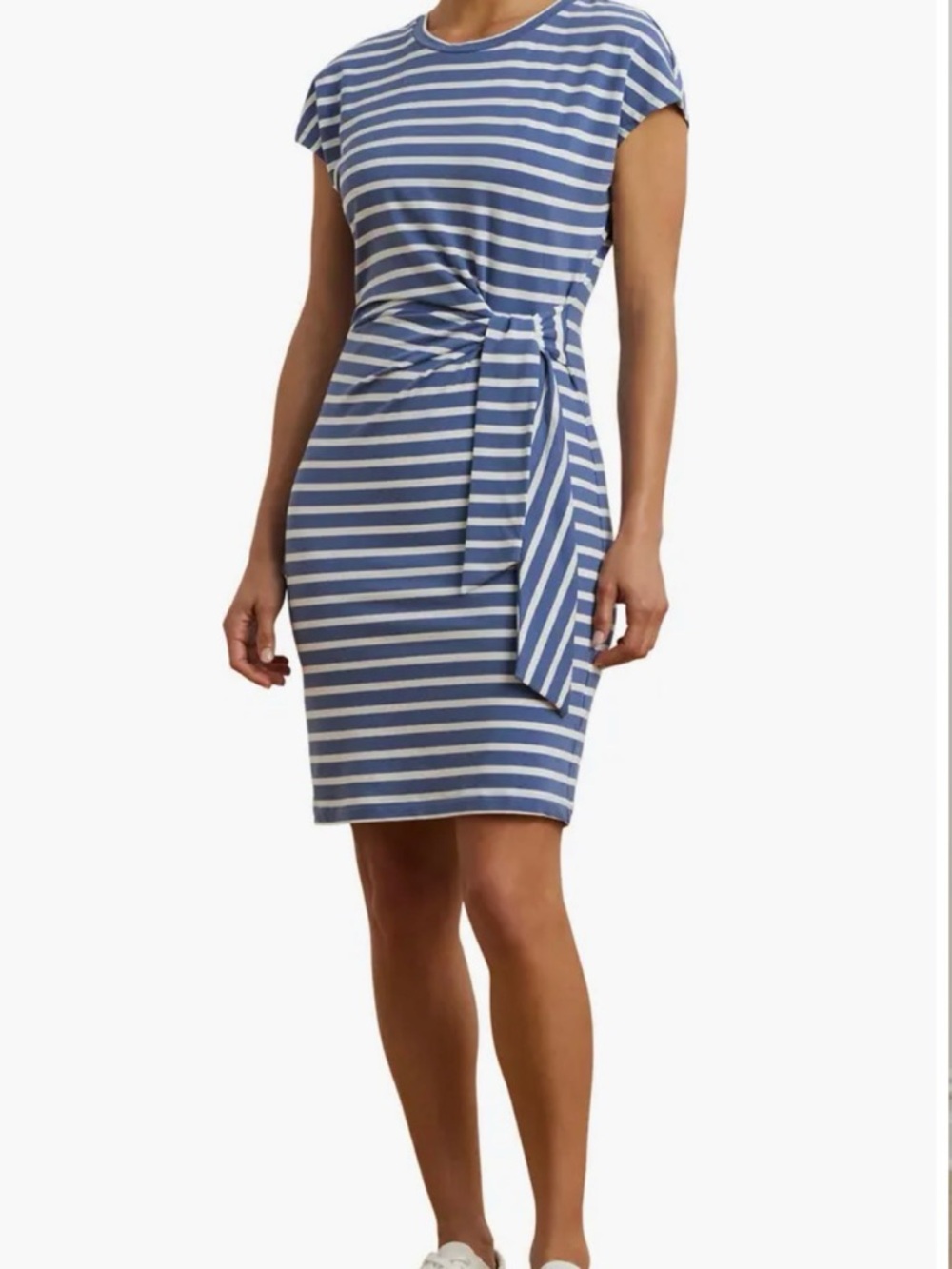 Lauren Ralph Lauren Blue and White Striped Tie-Waist Mini Dress
